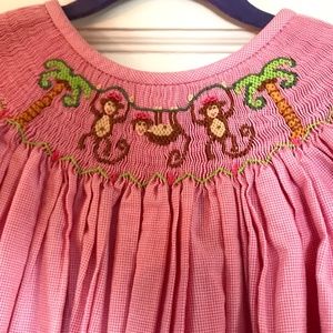 Adorable Girls Smocked Monkey Dress Size 5T